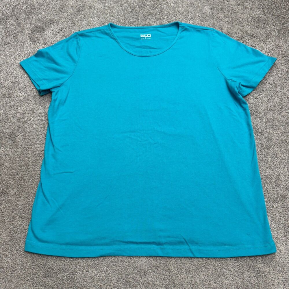 American Sweetheart Basic T-Shirt Womens Large Turquoise Blue Crew Neck Tee Top